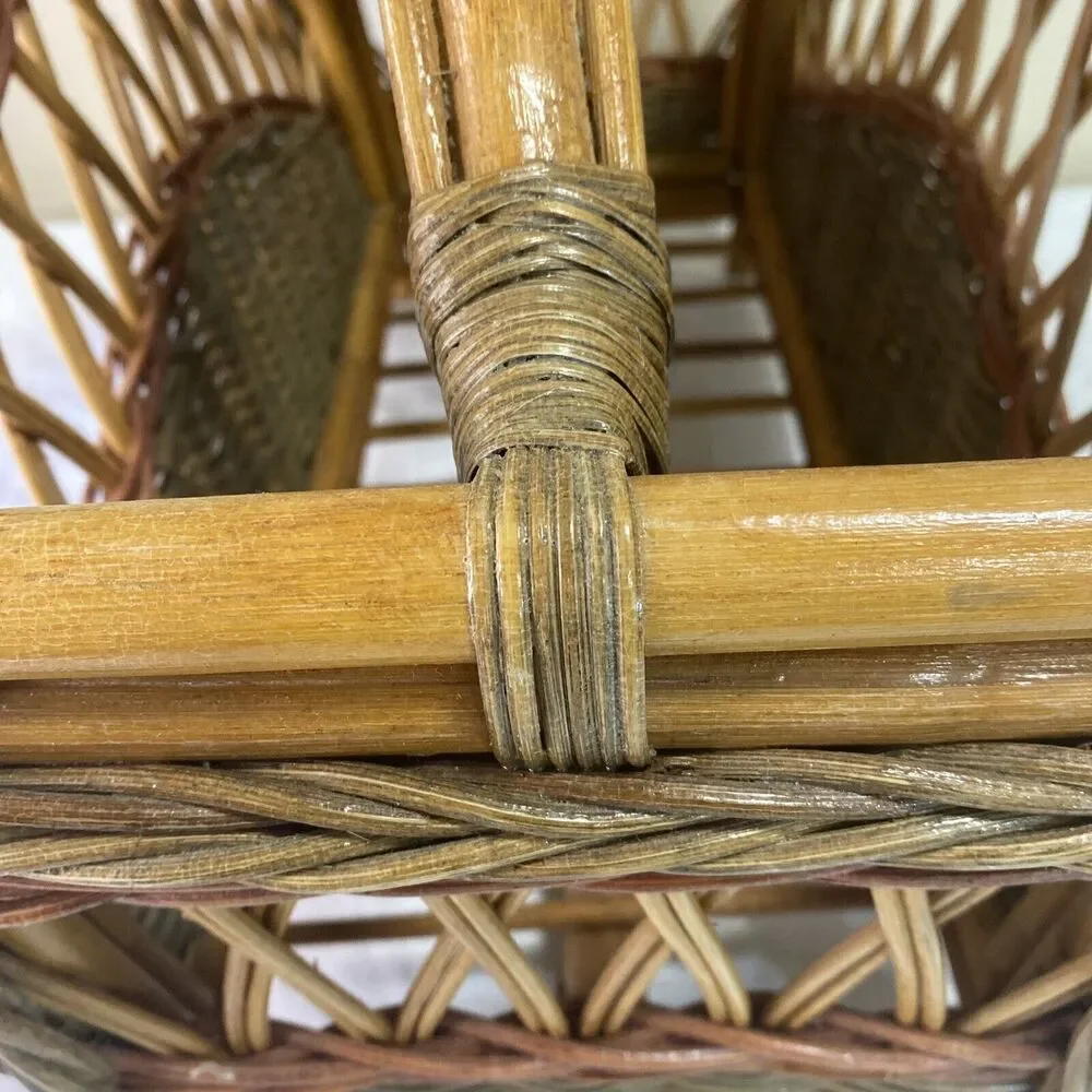 VTG Bent Wood Rattan‎ Bamboo Rack Holder Magazine Towel MCM Boho Decor 19X10x18